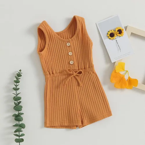 Vista 46 de Traje de verano para niña pequeña, de manga corta, acanalado, overol liso, pantalones cortos, ropa para recién nacidos