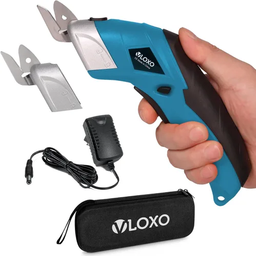 Vista 11 de VLOXO Tijeras eléctricas, cortador de cartón inalámbrico, tijeras de tela eléctrica, mini cortador de caja con cuchillas, multiherramienta Amarillo