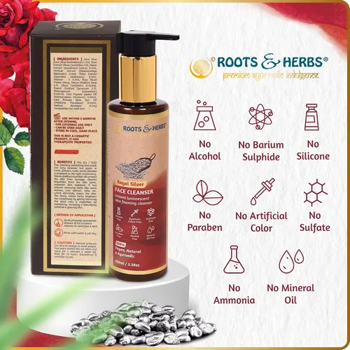 Vista 9 de ROOTS AND HERBS Limpiador de espuma para la piel, lavado facial para mujeres y hombres, lavado facial Royal Silver Indulgence con hierbas