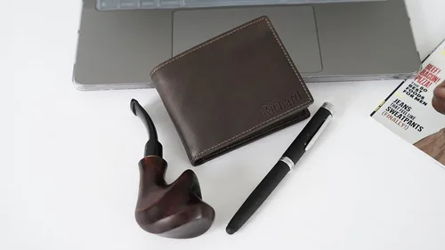 Vista 4 de Carteras personalizadas para hombres regalos personalizados para hombres cartera personalizada para hombres cuero de grano completo grabado