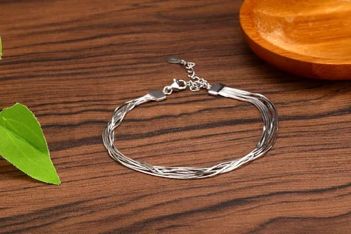 Vista 4 de FarryDream Pulsera de plata de ley 925 elegante de eslabones para mujeres adolescentes y niñas pulsera de serpiente regalos de Navidad Plata