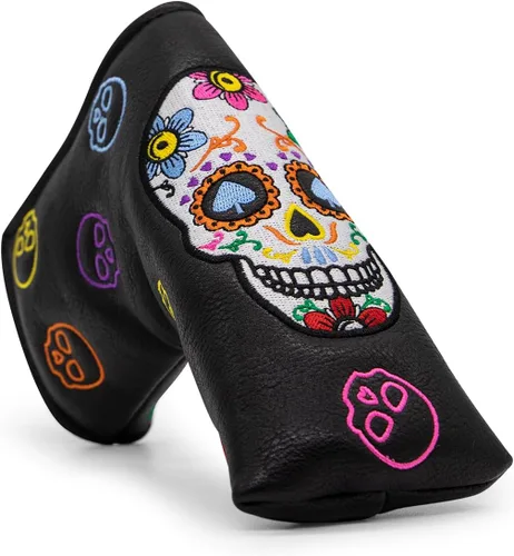 Vista 10 de Montela Golf Club Covers,Colorful Skeleton Putter Cover Driver Covers Negro/Para 3 Piezas