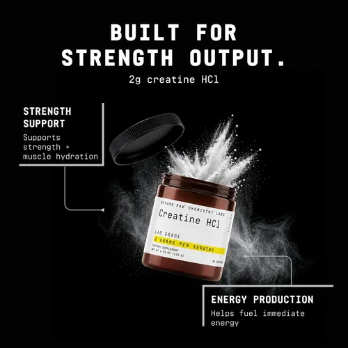 Vista 3 de BEYOND RAW Polvo de creatina HCl, respaldado por la ciencia, grado de laboratorio, creatina para mujeres y hombres, fuerza muscular, producción