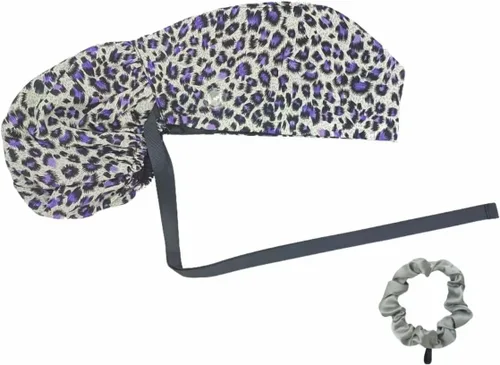 Vista 13 de Gorra médica con interior sedoso, gorro de algodón con banda para el sudor y botones, cola de caballo ajustable