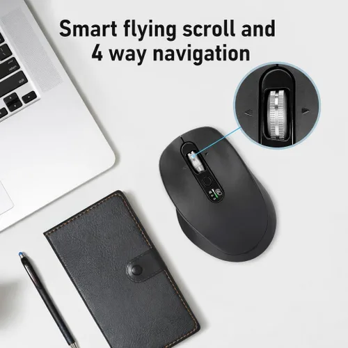 Vista 6 de INFINMIND Ratón Bluetooth inalámbrico, multidispositivo (BT1/BT2 + USB de 2.4 G) para laptop, iPad y Mac, desplazamiento de 4 vías con botones