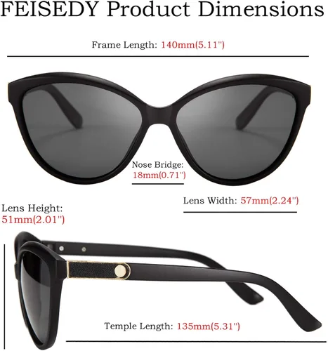 Vista 5 de FEISEDY Gafas de sol polarizadas clásicas Cateye para mujer, 100% protección UV B2512, 58mm