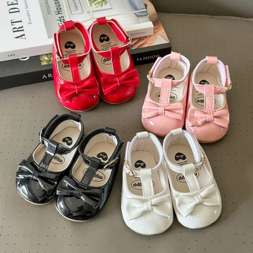 Vista 2 de Zapatos planos Mary Jane para bebés y niñas con Bownot, suela suave, suela suave, piel sintética, recién nacidos, primeros pasos, para fiesta