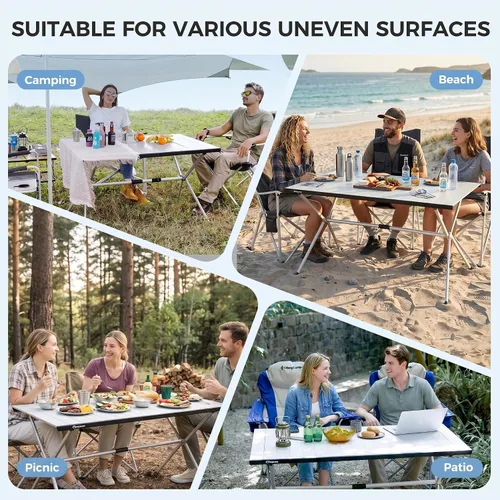 Vista 9 de KingCamp Mesa de Campamento Enrollable de Aluminio Plegable, Ligera, Grande, Portátil, Mesa de Campamento Plegable para Picnic, Camping, Barbacoa