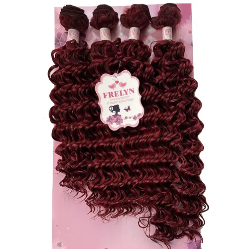 Vista 9 de FRELYN Onda profunda paquetes rizado pelo sintético armadura paquetes color negro 16 18 18 20 pulgadas 4 piezas/paquete alta temperatura resistente