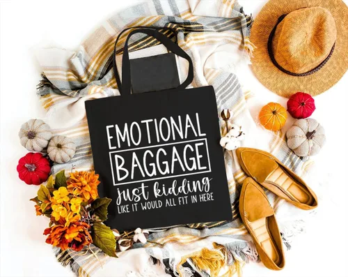 Vista 3 de Bolsa de lona de equipaje emocional para mujer, bolsa de viaje estética, reutilizable, bolsa de compras, regalos para niñas