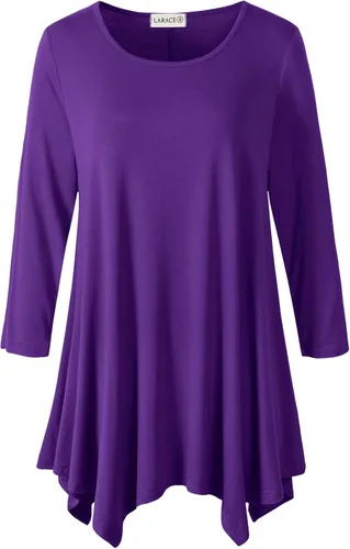 Vista 10 de LARACE - Camisa de talla extragrande para mujer, camisa tipo túnica con manga 3/4, ajuste holgado, ropa básica para mujer 2-negro_cuadros