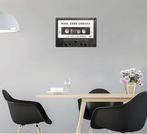 Vista 7 de Lienzo inspirador para la oficina, cuadro vintage de cinta de cassett, impresiones "Make Good Choices Life Has No Rewind", arte inspirador