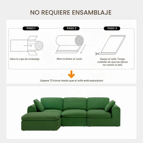 Vista 5 de KISLOT Sofá de nube sin hueso de 108 pulgadas, seccional, no requiere montaje, sofá modular con asiento profundo para sala de estar, sofá