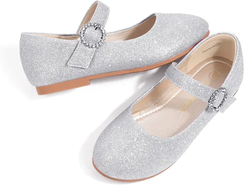 Vista 4 de PANDANINJIA Sarena - Zapatos de vestir para niñas con diamantes de imitación para niña de flores, bailarina, zapatos planos Mary Jane para bodas