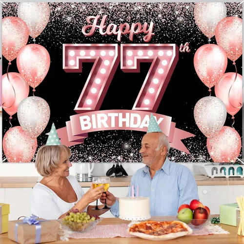 Vista 292 de Cartel de feliz cumpleaños décimo oro rosa, telón de fondo, saludos a 10 años, globos de confeti, decoración temática para niñas de 10 años