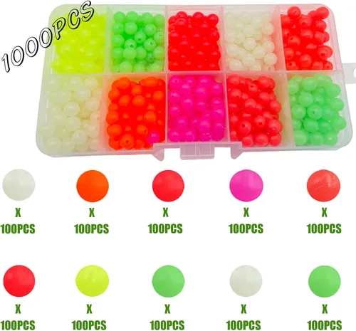 Vista 3 de Cuentas de plástico verde que brillan en la oscuridad, cuentas de goma suave para plataformas de pesca de agua dulce y salada