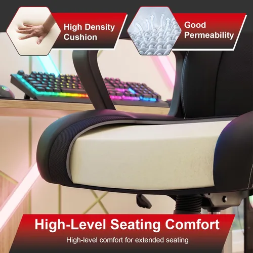 Vista 5 de FDW Gaming Chair Leather+Breathable Mesh Computer Chair Executive Support Ergonomic Office Desk Chair with Armrests 360° Swivel & Caster Five Star