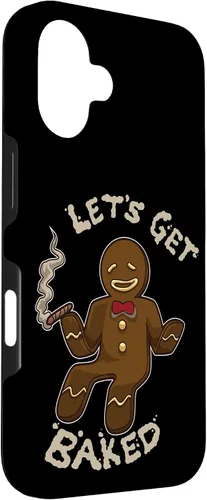 Vista 3 de Divertida funda navideña para iPhone 16 con diseño de pan de jengibre y marihuana