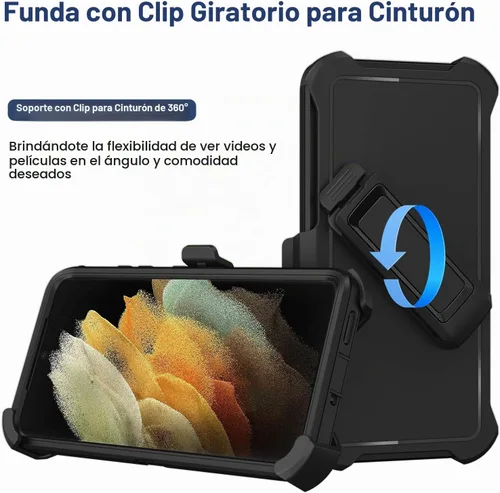 Vista 2 de Funda para Samsung Galaxy S21 Ultra con funda de clip para cinturón, 2 protectores de pantalla, cuerpo completo resistente, a prueba de golpes, a
