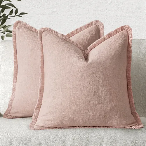 Vista 38 de MIULEE Juego de 2 fundas de almohada decorativas de lino neutro con flecos, fundas de cojín de estilo bohemio con borlas para sofá, cama, sala