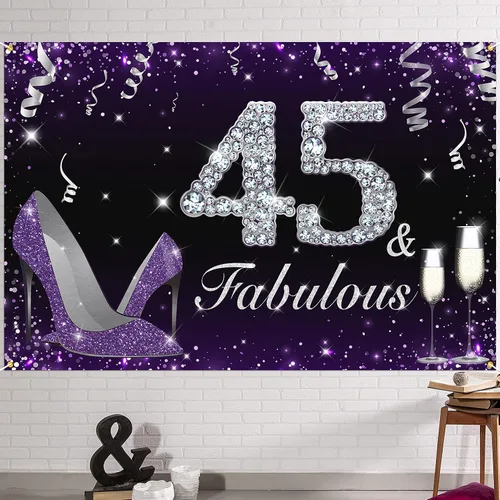 Vista 22 de HAMIGAR Fabuloso telón de fondo de cumpleaños tacones altos morados