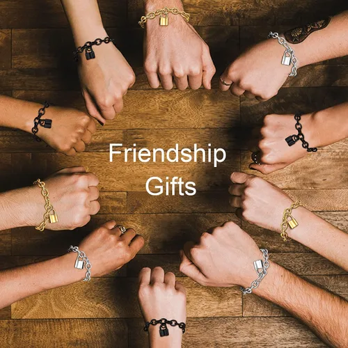 Vista 5 de FOCALOOK Pulseras de cadena de eslabones para mujer, pulseras personalizables, chapadas en oro de 18 quilates, pulsera con dije de bloqueo de cadena