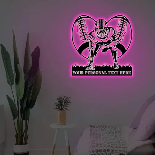 Vista 5 de Regalos personalizados de fútbol para niños con nombre personalizado con luz nocturna LED, letrero de pared de fútbol de neón con 16 colores que