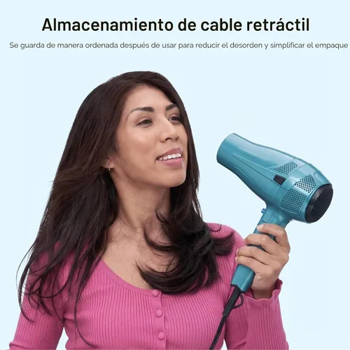 Vista 5 de Secador de pelo iónico Conair de 1875 W con mango plegable y guardacables, Azul