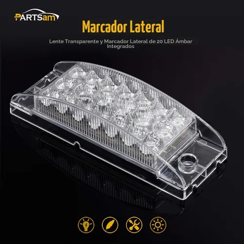 Vista 2 de Partsam 2 piezas Luces Marcadoras LED Ámbar de 6 pulgadas con 20 LED, Luz de Señal de Giro, Luces de Posición Laterales Delanteras Rectangulares