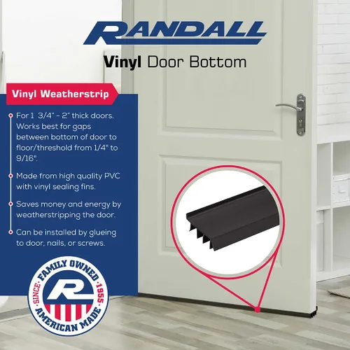 Vista 2 de Randall Manufacturing Co., Inc Parte inferior de puerta de vinilo Burlete de vinilo 4 pies de largo Marrón para puertas de 1 3/4 a 2