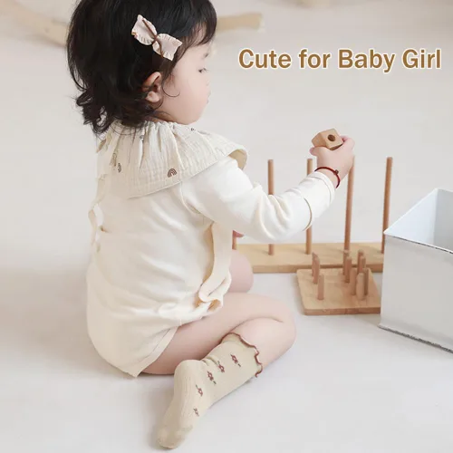 Vista 5 de WATOCHE Calcetines para bebés y niñas pequeñas con volantes, calcetines de vestir con volantes, calcetines antideslizantes para bebés, calcetines