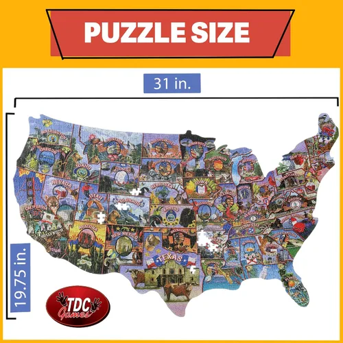 Vista 3 de TDC Games Rompecabezas de postal vintage en forma de Estados Unidos, 1,000 piezas