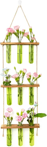 Vista 11 de XXXFLOWER Wall Hanging Propagation Station 5 Bulb Vase 3 Tiers Brown Transparente