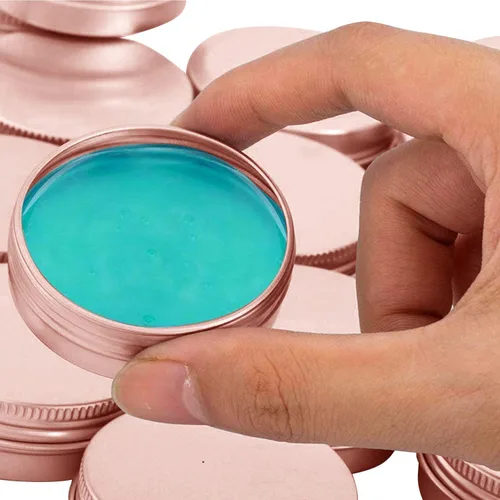 Vista 2 de Tarro de aluminio de 1 oz con tapa de rosca, contenedor recargable para cosméticos, bálsamo labial, crema, oro rosa, 12 unidades. Envases de latas