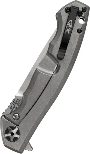 Vista 2 de Zero Tolerance 0452CF; cuchillo de bolsillo con hoja de acero S35VN de doble acabado, básculas de mango frontal y trasero de titanio, apertura
