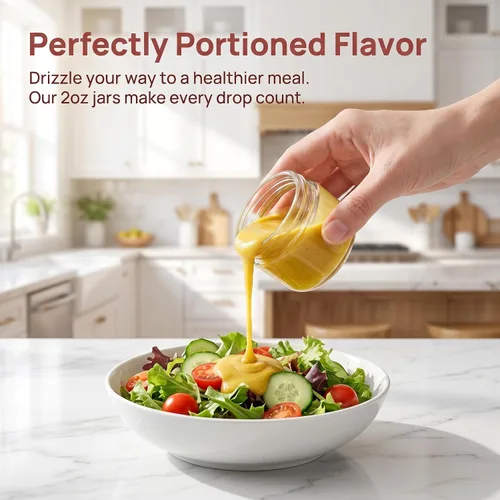 Vista 8 de EONJOE Recipientes de vidrio de 2 onzas para salsas, mini tarros de condimentos con tapas, accesorios para lonchera, paquete de 6 Airtight ,BPA