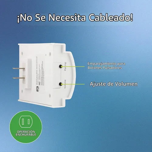 Vista 3 de Philips Kit de timbre inalámbrico, receptor enchufable, 1 botón pulsador, 2 melodías 4 niveles de volumen, aula, hogar, timbre de tienda, rango