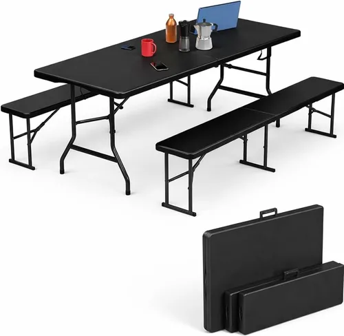 Vista 10 de Simpli-Magic 8ft Portable Plastic Folding Table – Indoor & Outdoor Heavy-Duty Foldable Utility Table w/Handle for Party & Camping (Black)