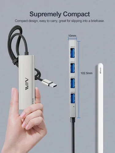 Vista 4 de Concentrador USB 3.0, extensor divisor USB de 4 puertos, adaptador portátil multipuerto de datos para laptop, Xbox, unidad flash, disco duro