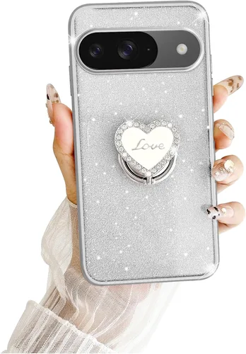 Vista 10 de Funda protectora transparente de 3 capas con anillo bonito soporte, para mujeres y niñas, para Pixel 6 2021 (lavanda)