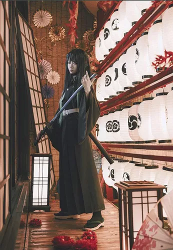 Vista 2 de CR ROLECOS - Disfraz de cosplay de Tanjirou, Zenitsu y Giyuu para anime, kimono de cosplay Negro