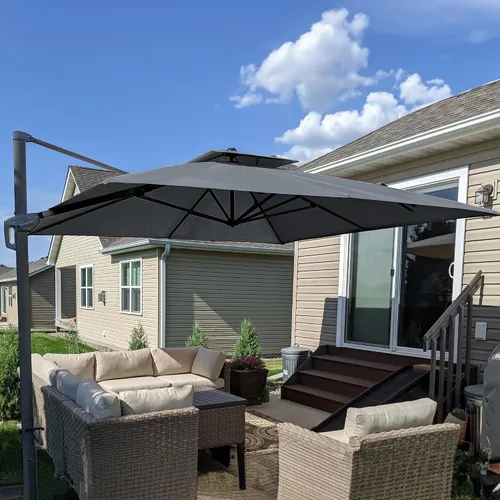 Vista 57 de PURPLE LEAF Sombrilla de Patio Voladiza de 10' x 13' para Exteriores con Base de 330 libras, Sombrilla Rectangular Grande Resistente al Viento