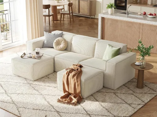 Vista 10 de LINSY HOME Sofá Seccional Modular, Sofá Sin Huesos en Forma de L de 105", Sofá de 3 Asientos con Otomana Móvil, Sofás Seccionales Nube de Pana
