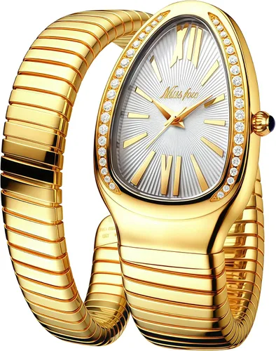 Vista 10 de MASTOP Reloj de cara de serpiente para mujer, con forma de serpiente, relojes para mujer, relojes impermeables de acero delicado para mujer, relojes