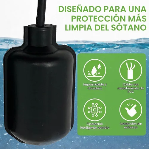 Vista 2 de Bomba de sumidero con interruptor flotante universal atado de repuesto con enchufe piggyback para aguas servidas, rendimiento confiable del nivel