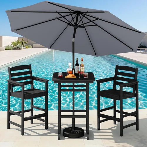 Vista 43 de SERWALL 5 Pcs HDPE Bar Height Adirondack Chairs and Bar Table Set, Blue Azul