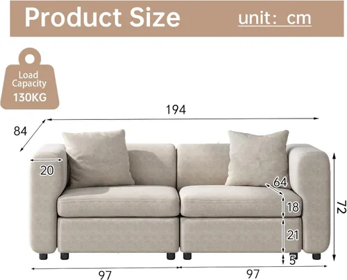 Vista 2 de Guyii Sofá Seccional de Terciopelo, Sofá Loveseat Moderno de Gran Tamaño con 2 Almohadas, Sofá Convertible de 81.88 pulgadas de Largo con Cojines