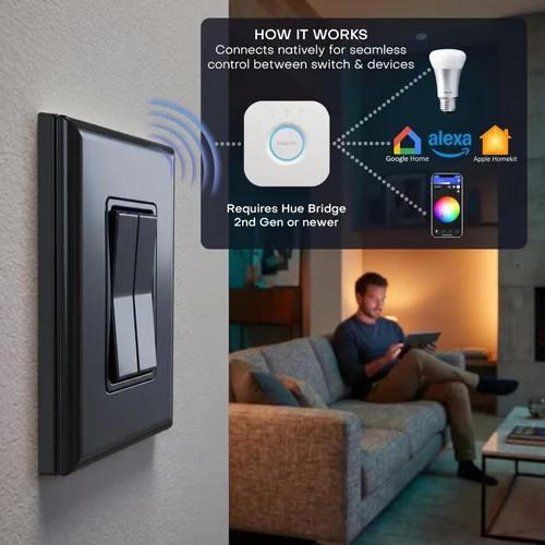 Vista 3 de Haga clic para Philips Hue – Interruptor de luz inteligente inalámbrico sin batería, rango de 30 pies – Funciona de forma nativa con el puente