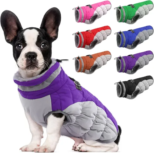Vista 35 de Lelepet Abrigo cálido para perro, abrigo de invierno para perro, chaqueta impermeable para perros con arnés integrado reflectante de forro polar