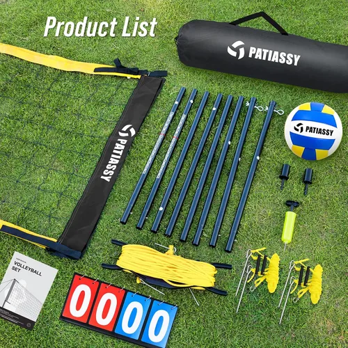 Vista 9 de Portable Volleyball Net Set for Backyard & Beach, Adjustable Width (32/26/20FT) & Height, Anti-Sag Tension Design, Metal Stakes for Outdoor